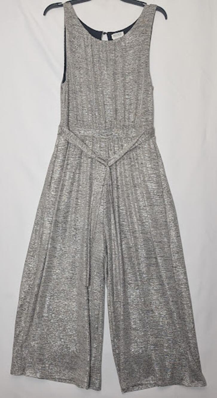 ANTHROPOLOGIE Meadow Rue Womens Alchemist Jumpsuit Metallic Silver Stretch M
